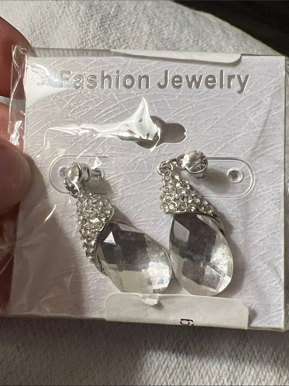3/$18 Fashion Jewelry Clear Crystal Teardrop Dangle Earrings Lot 565